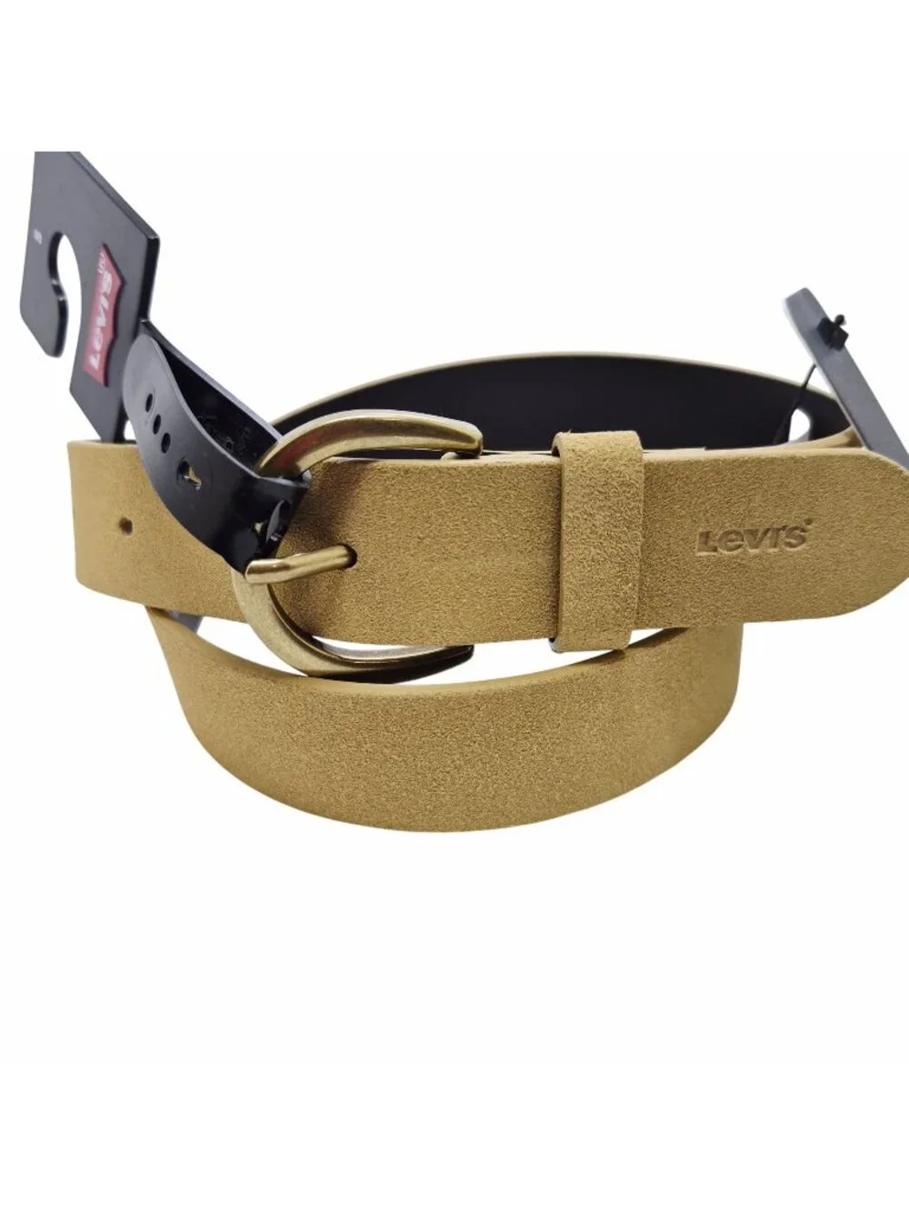 Levis High-low Tan Suede Leather Belt With Beige Tone Buckle Womens Size S